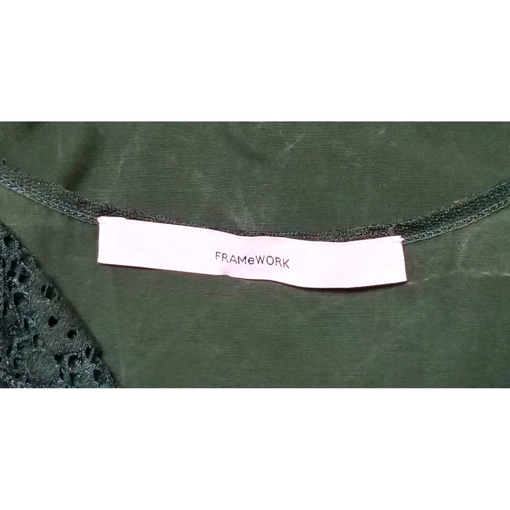 FRAMeWORK Dark Green Shift Dress Sz Medium Above Knee Lace Long Sleeves - Picture 3 of 9